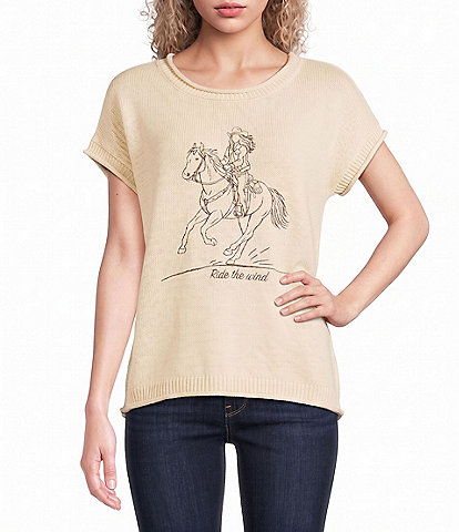 Blu Pepper Western Embroidered Short Sleeve Sweater