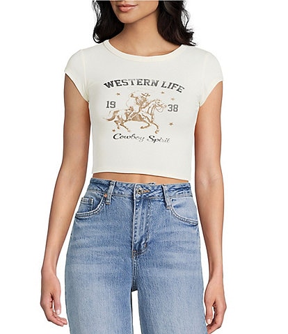 Blu Pepper Western Life Graphic Short Sleeve Crop Top
