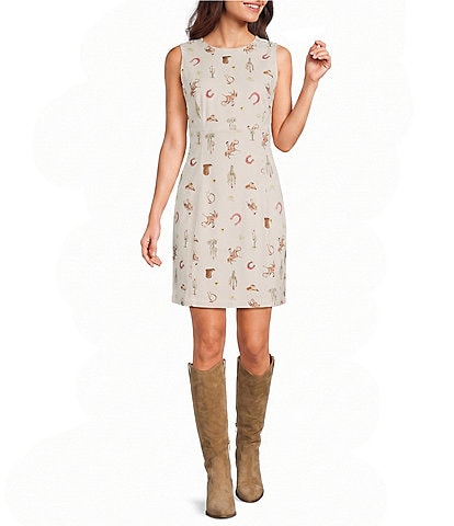 Blu Pepper Western Printed Sleeveless Denim Mini Dress