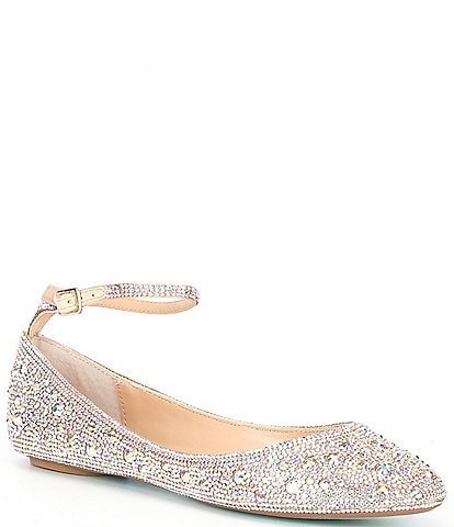 Blue by Betsey Johnson Ace Rhinestone Ankle Strap Ballet Flats