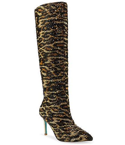 Blue by Betsey Johnson Brea Leopard Print Rhinestone Tall Boots