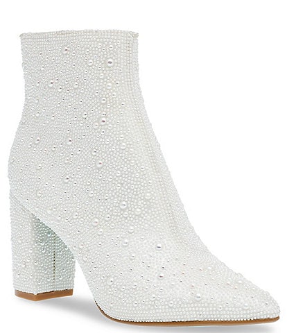 Blue by Betsey Johnson Cady Pearl Embellished Block Heel Booties