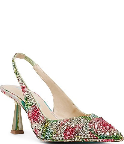 Blue by Betsey Johnson Clark Floral Print Rhinestone Slingback Pumps