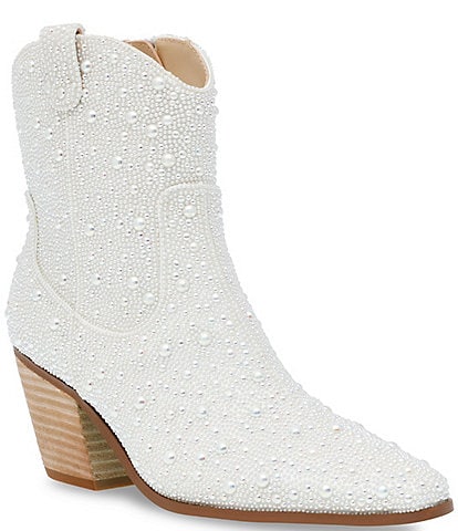 Blue by Betsey Johnson Diva Bridal Pearl Embellished Western Booties