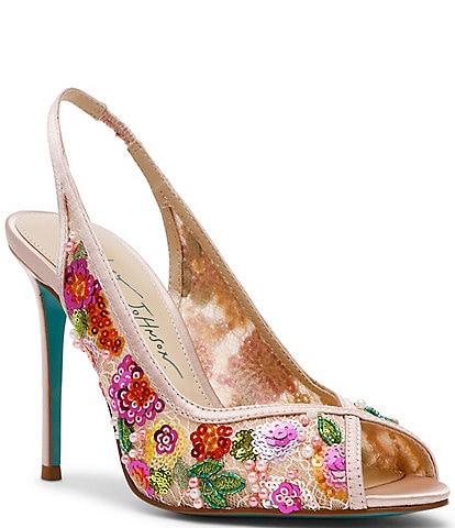 Blue by Betsey Johnson Gerri Beaded Slingback Peep Toe Pumps