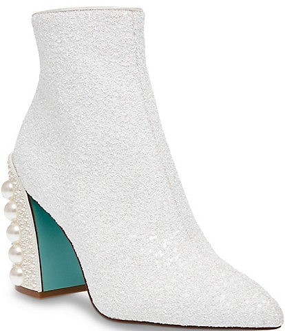 Blue by Betsey Johnson Kasey Pearl Embellished Block Heel Booties