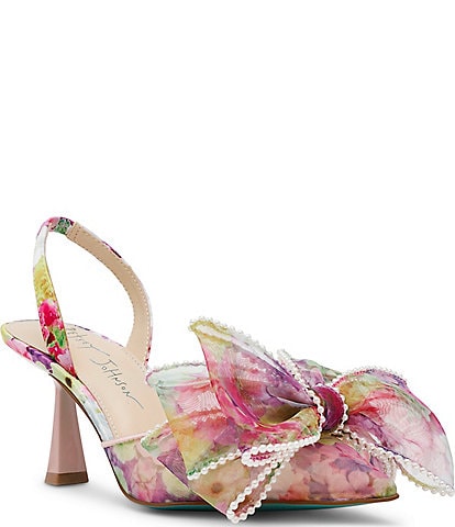 Blue by Betsey Johnson Kelli Floral Pearl Bow Slingback Pumps