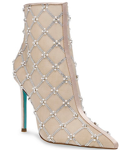 Blue by Betsey Johnson Larkk Pearl Embellished Mesh Stiletto Dress Booties