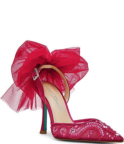 Blue by Betsey Johnson Meg Mesh Rhinestone Oversized Bow Slingback Pumps