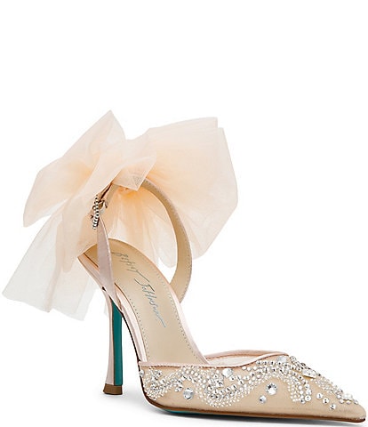 Blue by Betsey Johnson Meg Mesh Rhinestone Oversized Bow Slingback Pumps