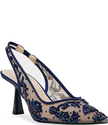 Blue by Betsey Johnson Nikki Mesh Flower Beaded Slingback Pumps