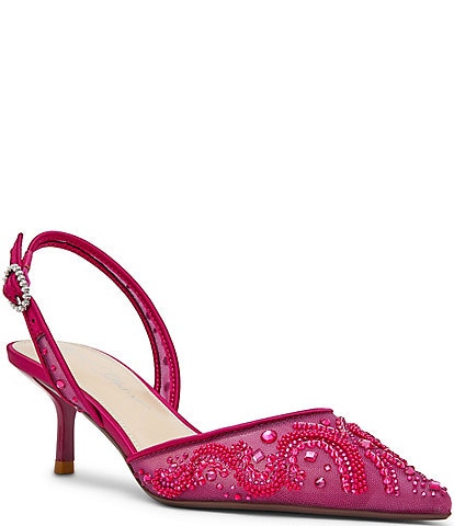 Blue by Betsey Johnson Prim Mesh Bead Embellished Slingback Pumps