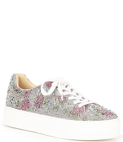 Blue by Betsey Johnson Sidny Floral Rhinestone Platform Lace-Up Sneakers