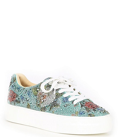 Blue by Betsey Johnson Sidny Floral Rhinestone Platform Lace-Up Sneakers