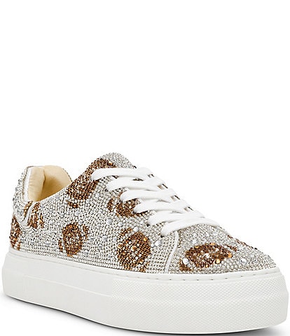 Blue by Betsey Johnson Sidny Football Print Rhinestone Platform Sneakers