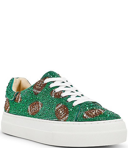 Blue by Betsey Johnson Sidny Football Print Rhinestone Platform Sneakers
