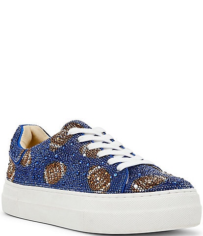 Blue by Betsey Johnson Sidny Football Print Rhinestone Platform Sneakers