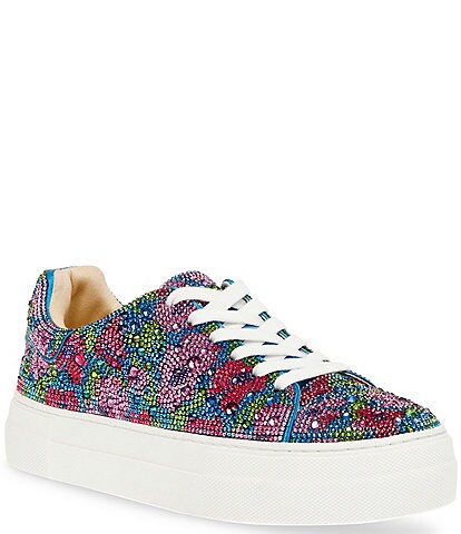 Blue by Betsey Johnson Sidny Poppy Floral Rhinestone Platform Lace-Up Sneakers