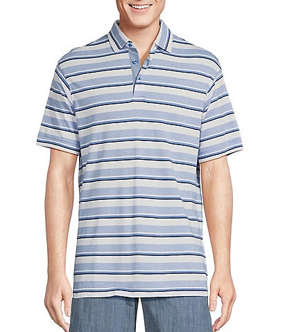 Blue Label Block Island Collection Multi-Striped Jersey Short Sleeve Polo Shirt