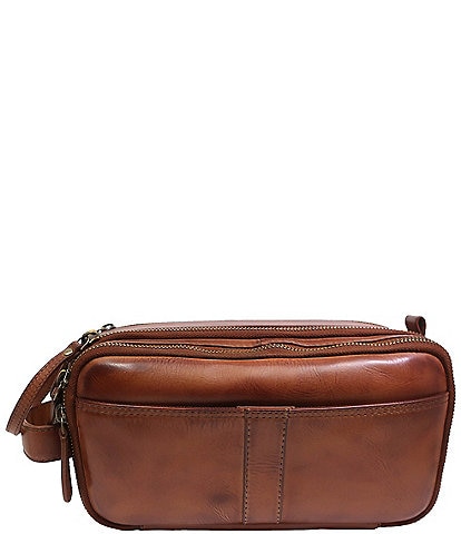 BOCONI Darius Full Grain Leather Double Zip Travel Kit
