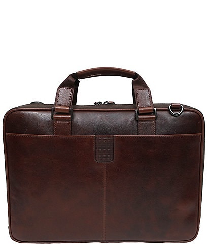 BOCONI Garth Coated Zipper Slim Leather Laptop Briefcase