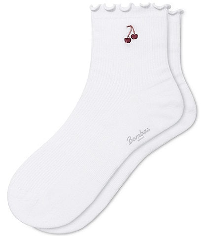 Bombas Frilly Cherry Embroidered Quarter Socks