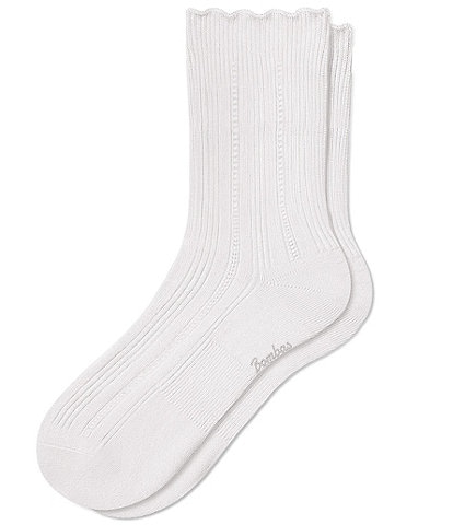 Bombas Solid Tuck Stitch Motif Scallop Edge Half Calf Socks