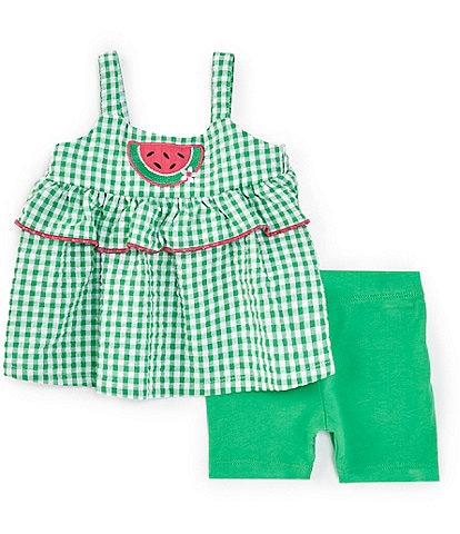Bonnie Baby Baby Girls Newborn-24 Months Watermelon-Appliqued Checked Seersucker Tunic Top & Solid Knit Bike Shorts Set
