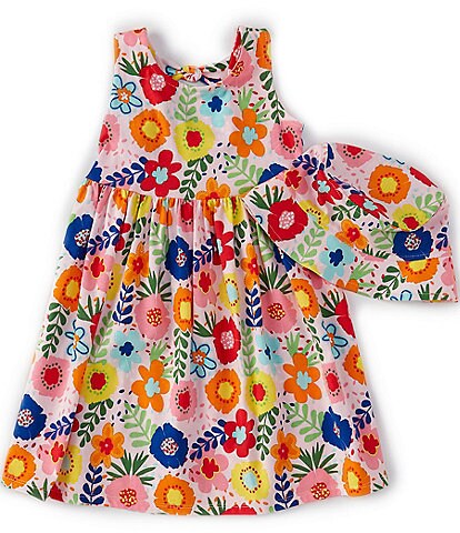 Bonnie Jean Little Girls 2T-6X Floral Babydoll Dress & Matching Bucket Hat Set