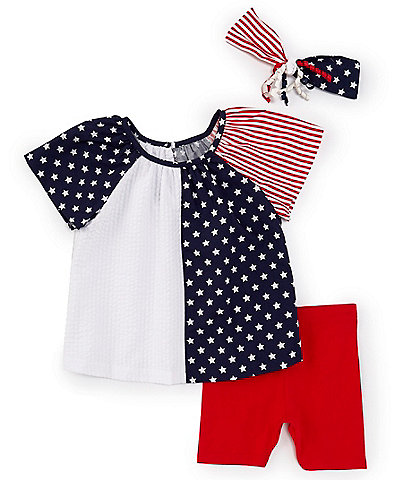 Bonnie Jean Baby Girls 12-24 Months Short Sleeve Americana Top & Solid Biker Shorts Set