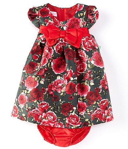 Bonnie Jean Baby Girls 12-24 Months Short Sleeve Floral Trapeze Dress With Bow