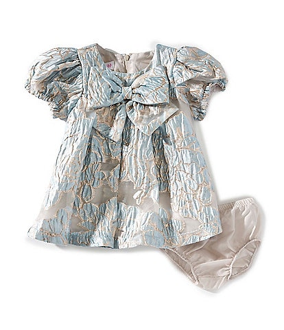Bonnie Jean Baby Girls Cap-Sleeve Metallic Textured-Floral Jacquard Fit-And-Flare Dress