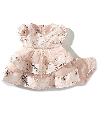 Bonnie Jean Baby Girls Cap-Sleeve Foiled/Mesh Fit-And-Flare Dress