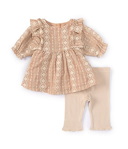 Bonnie Jean Baby Girls Newborn-24 Month Puff Sleeve Embroidered Top with Pinafore Capri Legging Set