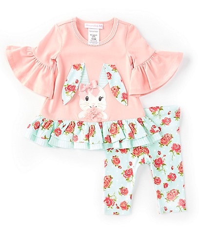 Bonnie Jean Baby Girls Newborn-24 Months 3/4-Sleeve Easter-Bunny-Applique Dress & Floral-Printed Capri Leggings Set