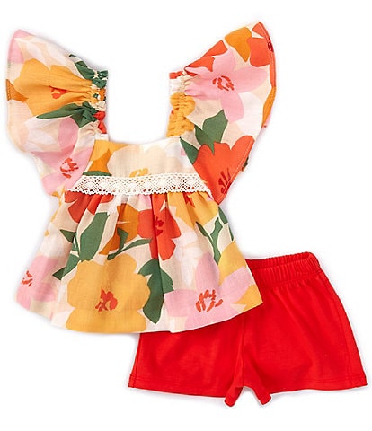 Bonnie Jean Baby Girls Newborn-24 Months Bell Sleeve Printed Peasant Top & Solid Knit Shorts Set