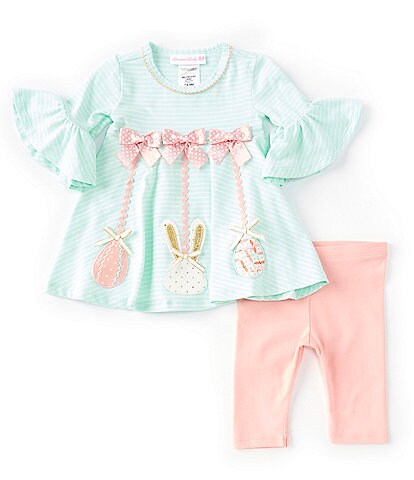 Bonnie Jean Baby Girls Newborn-24 Months Bell-Sleeve Striped Easter-Applique Tunic Top & Solid Capri Leggings Set