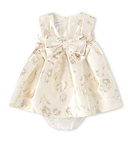 Bonnie Jean Baby Girls Newborn-24 Months Cap-Sleeve Foiled-Printed Large Bow Fit-And-Flare Dress