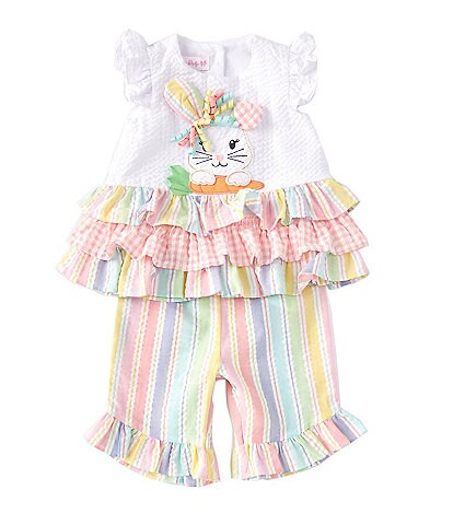 Bonnie Jean Baby Girls Newborn-24 Months Flutter-Sleeve Easter-Bunny-Face-Applique Seersucker Dress & Striped Capri Pant Set