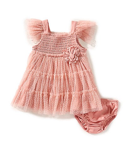 Bonnie Jean Baby Girls Newborn-24 Months Flutter-Sleeve Flocked-Dot Tiered Fit-And-Flare Tulle Dress