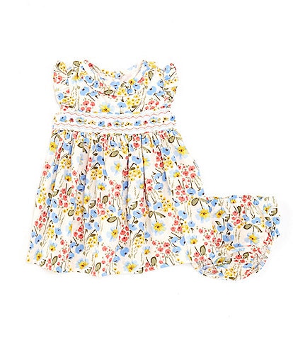 Bonnie Jean Baby Girls Newborn-24 Months Flutter-Sleeve Floral-Printed Fit-And-Flare Poplin Dress