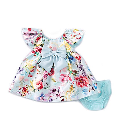 Bonnie Jean Baby Girls Newborn-24 Months Flutter-Sleeve Floral-Printed Mikado Fit-And-Flare Dress