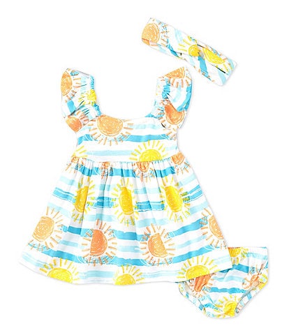 Bonnie Jean Baby Girls Newborn-24 Months Flutter Sleeve Mixed-Media Sun/Stripe Printed Fit & Flare Knit Dress