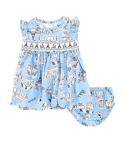 Bonnie Jean Baby Girls Newborn-24 Months Flutter-Sleeve Paris-Themed-Print Fit-And-Flare Poplin Dress