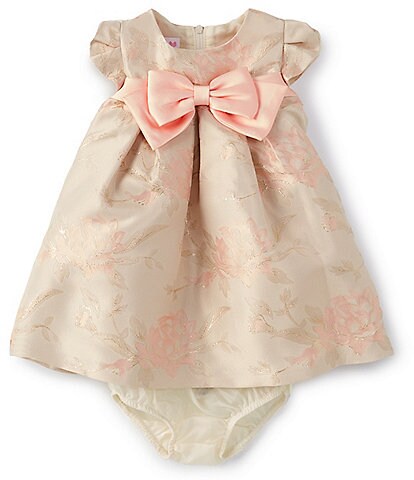 Bonnie Jean Baby Girls Newborn-24 Months Jacquard Floral Print Bow Front Trapeze Dress