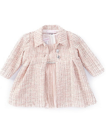 Bonnie Jean Baby Girls Newborn-24 Months Long Sleeve Boucle Coat & Sleeveless Boucle/Mesh Ballerina Dress Set