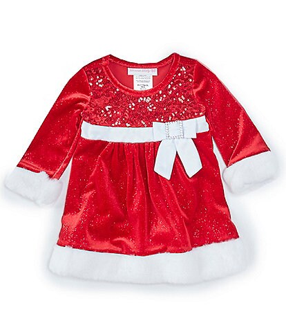 Bonnie Jean Baby Girls Newborn-24 Months Long Sleeve Christmas Santa Fit And Flare Velvet Dress