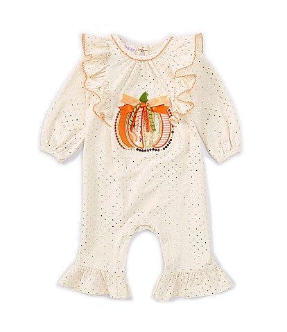 Bonnie Jean Baby Girls Newborn-24 Months Long Sleeve Pumpkin-Appliqued Foiled-Pin Dotted Knit Coverall