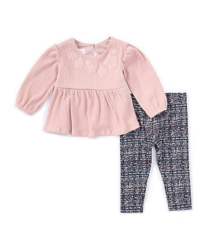 Bonnie Jean Baby Girls Newborn-24 Months Long-Sleeve Tonal-Star Textured-Knit Tunic Top & Patterned Scuba-Knit Pant Set