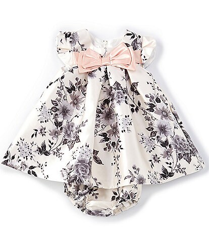 Bonnie Jean Baby Girls Newborn-24 Months Petal-Sleeve Floral Toile Mikado Trapeze Dress & Panty